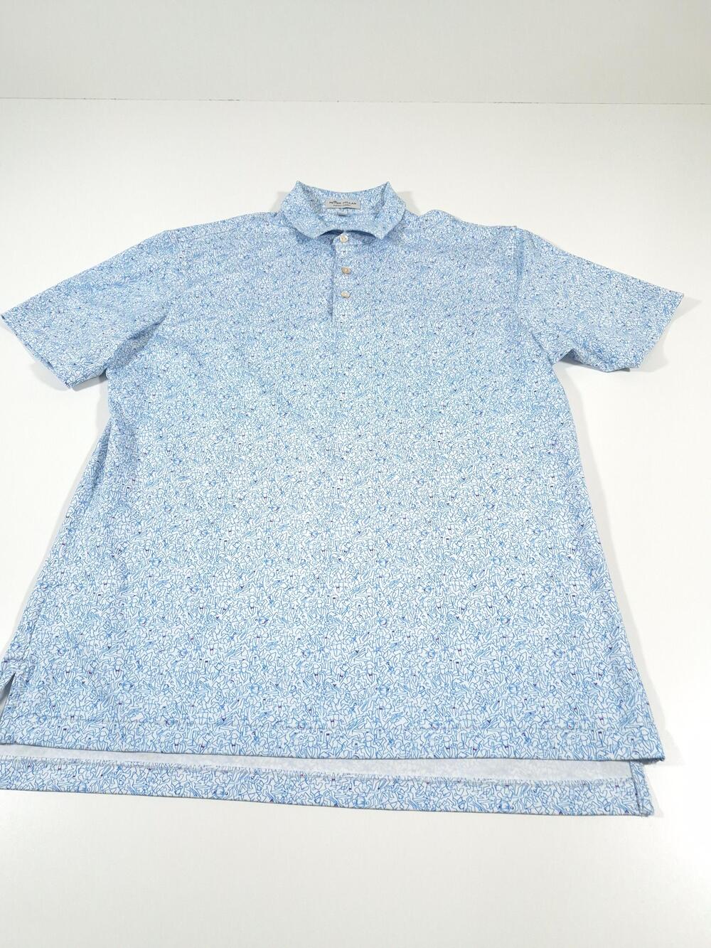 Peter Millar Polo Shirt Mens M Blue Summer Comfort AOP Print Golf Stretch
